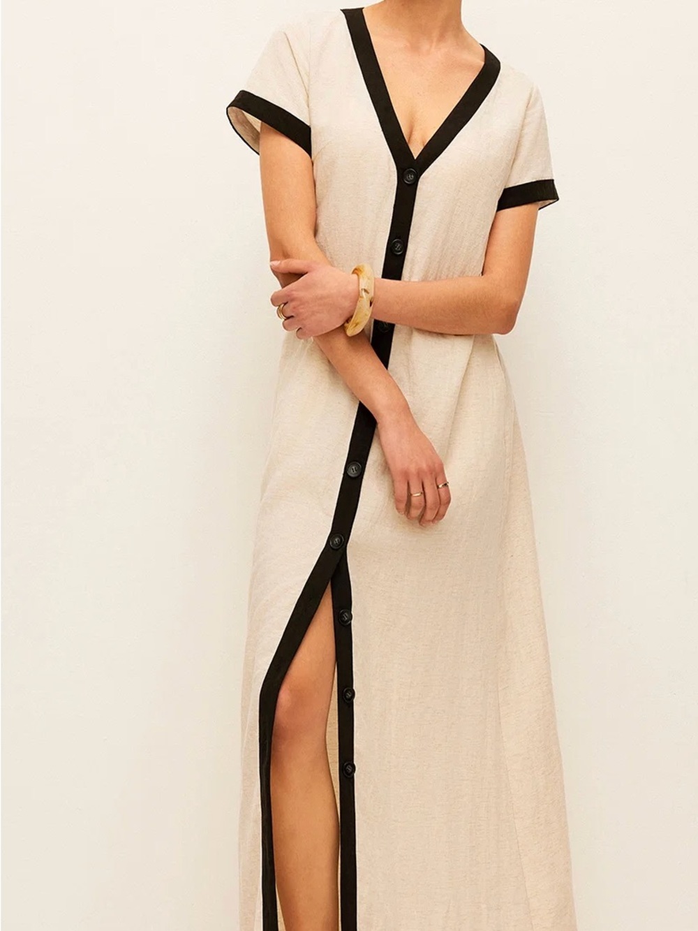 Commense Cream Maxi Dress with Black Trim